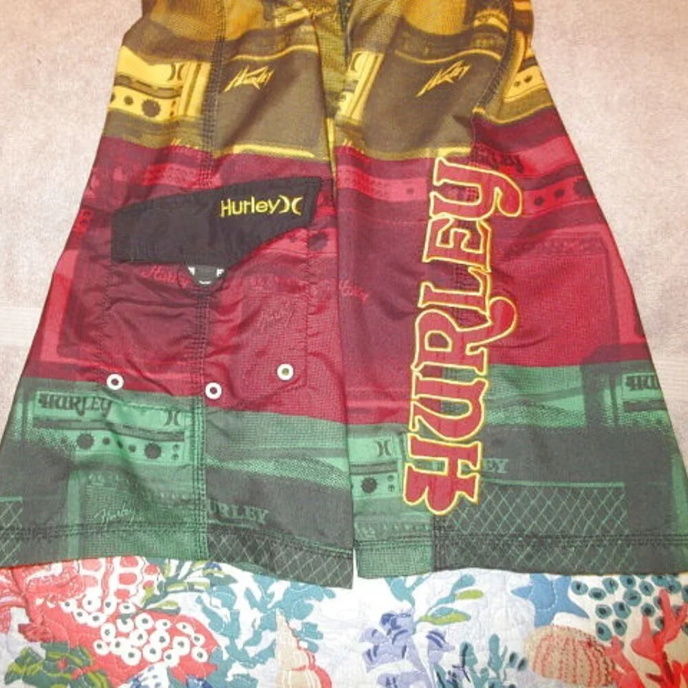 Hurley Rock Star Board Shorts Size 32 Psychedelic Swim Cargo Surfer Guitar Amp